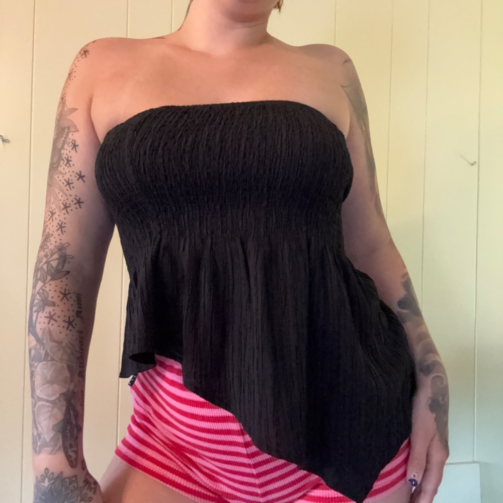 Shein Black Asymmetrical Strapless Top